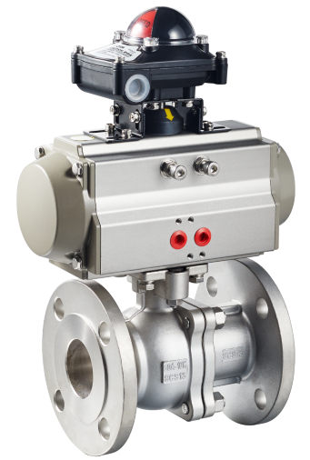 2-PC flange ball valve with ISO5211 Mounting pad with pneumatic actuator